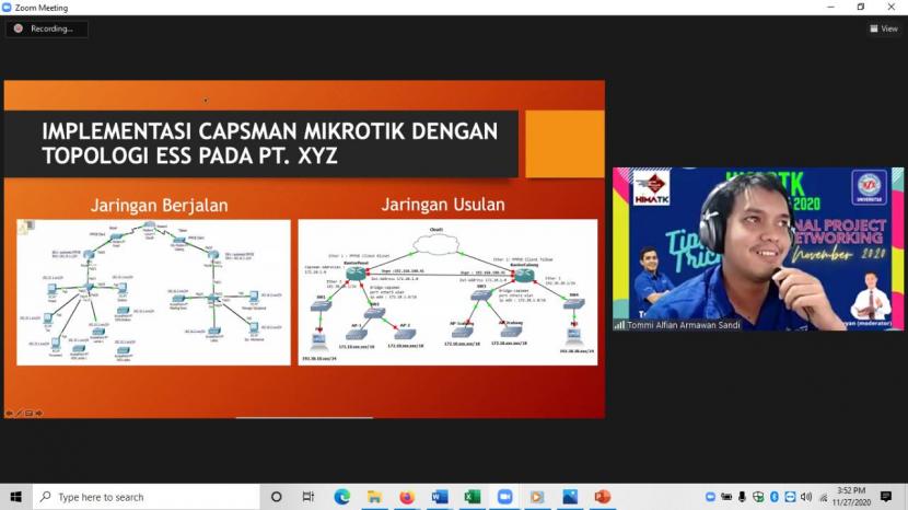 Himpunan Mahasiswa Teknologi Komputer (HIMATK) UBSI menggelar HIMATK Webinar Event 2020 bertajuk Tips & Tricks Final Project Networking.