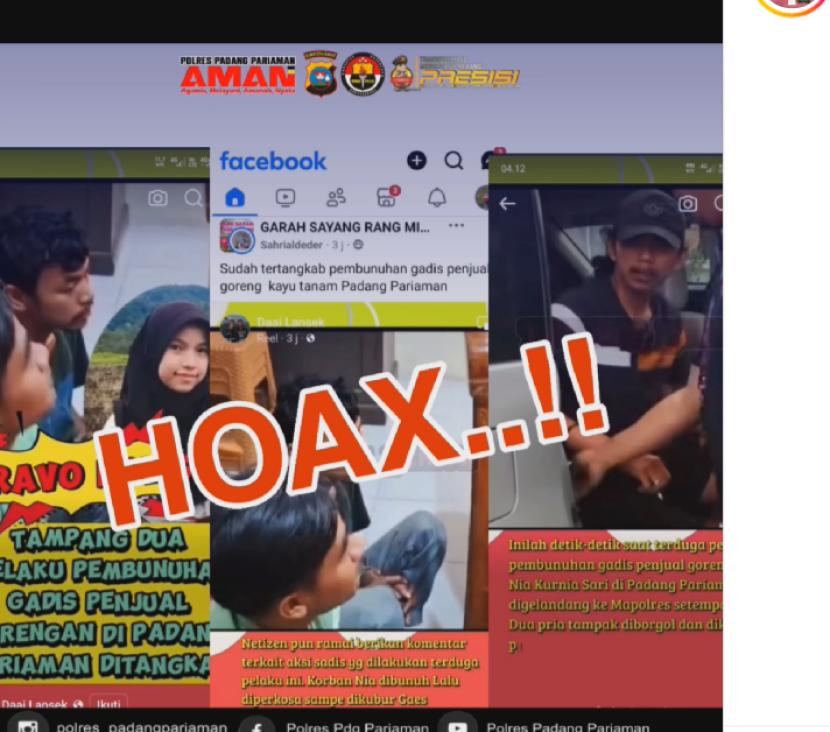 Hoaks penangkapan pembunuh Nia penjual gorengan