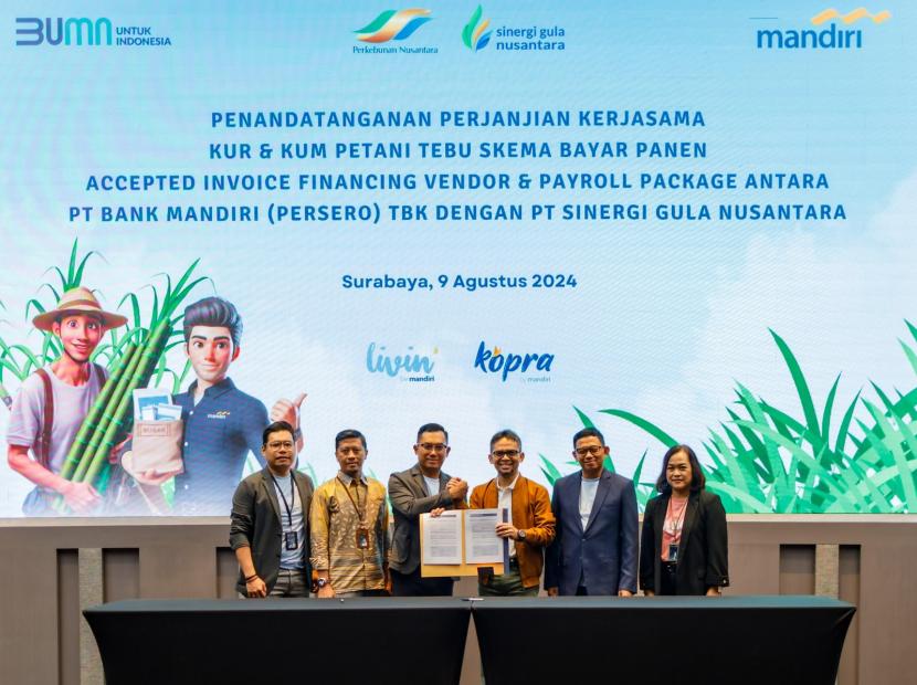 Holding Perkebunan Nusantara melalui anak usahanya, PT Sinergi Gula Nusantara (SGN), menjalin kemitraan strategis dengan PT Bank Mandiri (Persero) Tbk yang ditandai dengan penandatanganan perjanjian kerja sama di Surabaya, pada Jumat (9/8/2024).