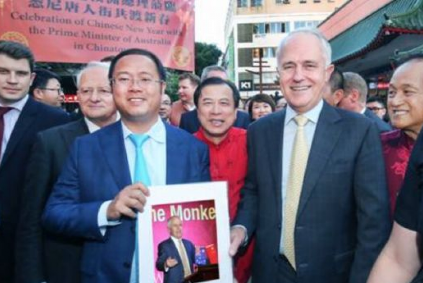 Hung Xiangmo bersama PM Malcolm Turnbull dalam perayaan tahun baru Cina di Sydney tahun lalu.
