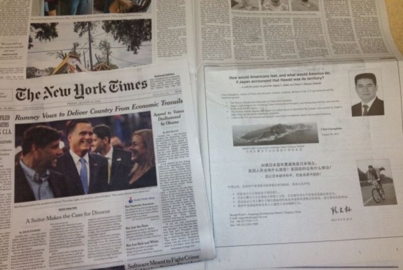 Iklan Cina soal sengketa Pulau di New York Times