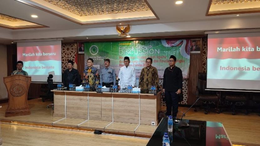 Komisi Dakwah MUI mendeklarasikan Pemilu damai bersama tokoh lintas agama. Deklarasi itu diucapkan di Aula Buya Hamka MUI, Menteng, Jakarta Pusat, pada Kamis (21/11/2023).   