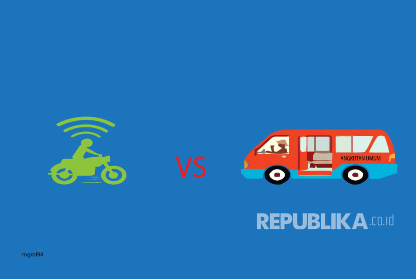 Ilustrasi Ojek Online vs Angkot