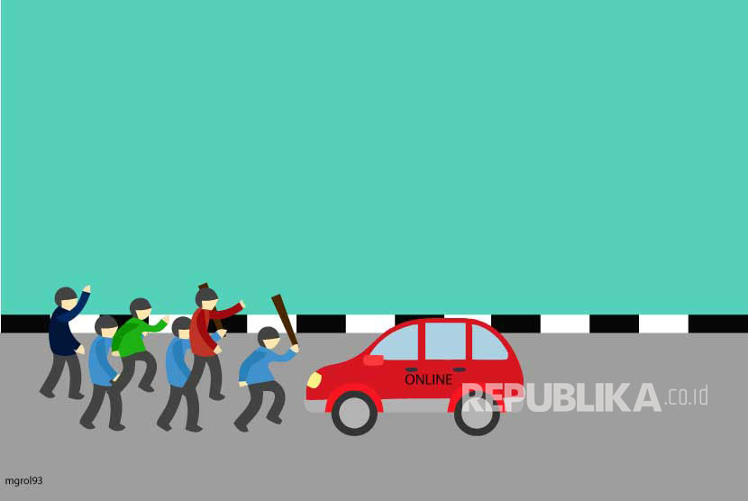Ilustrasi Bentrok Angkot ,Taksi dengan Taksi Online