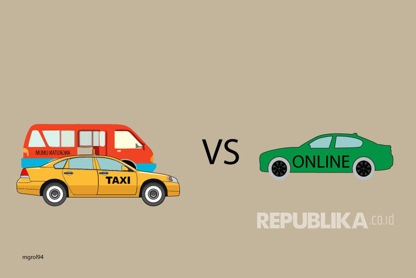 Ilustrasi Bentrok Taksi dan angkot dengan Taksi Online