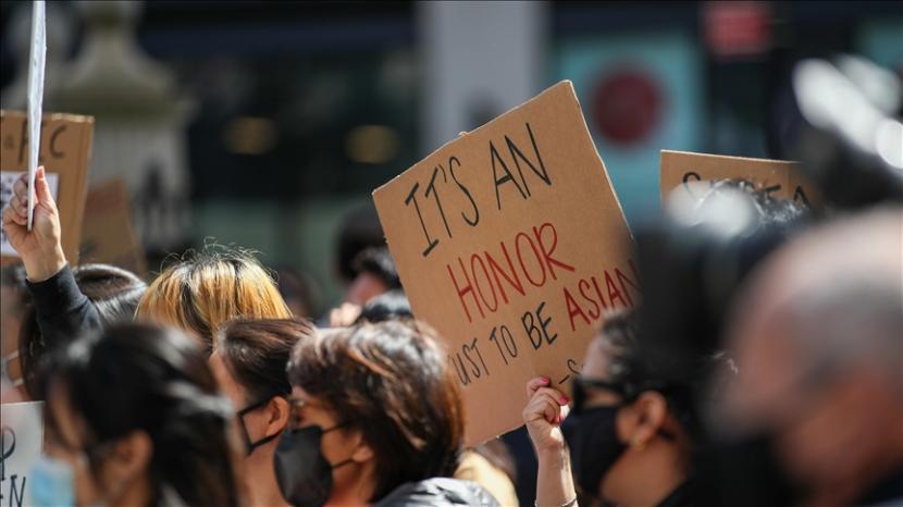 Ilustrasi: Demonstrasi menolak kebentian pada warga Asia di New York, Amerika Serikat.