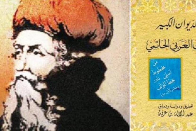 Ilustrasi Ibn al-Arabi dan kover ad-Diwan a-Kabir