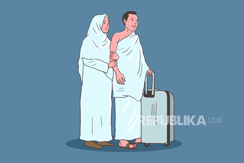Ilustrasi jamaah haji mengenakan baju ihram.