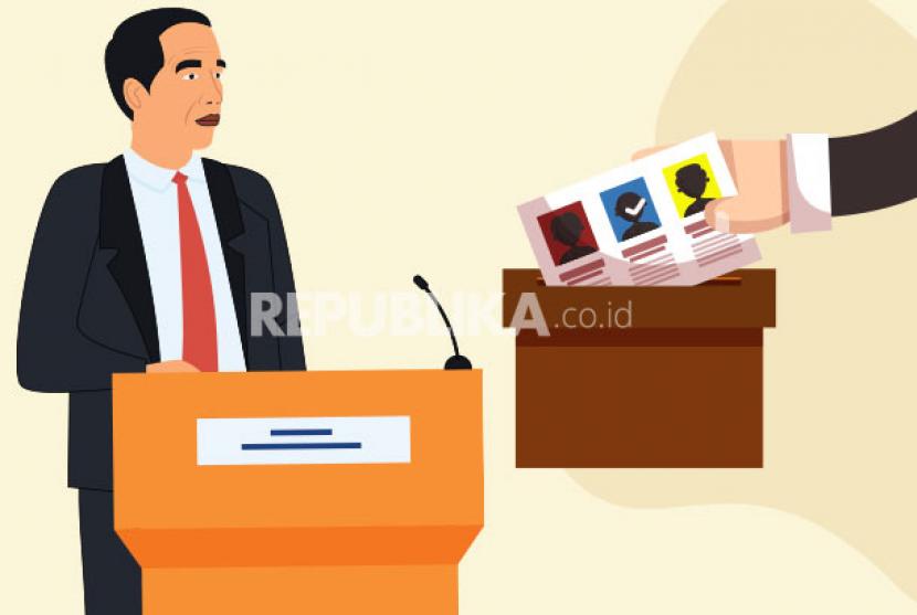 Ilustrasi Jokowi dan Pemilu. Survei PWS sebut publik tolak penundaan pemilu dan masa jabatan presiden diperpanjang.