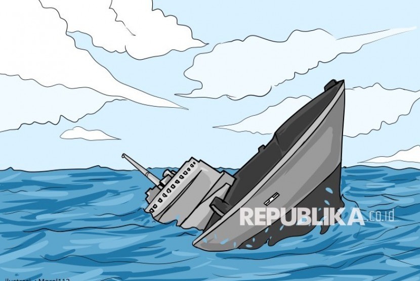 Ilustrasi Kapal Tenggelam. Kapal tenggelam di Makassar akibat cuaca ekstrem 