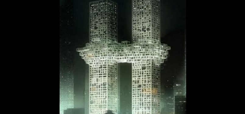 Ilustrasi komputer desain menara kembar di Seoul, Korea