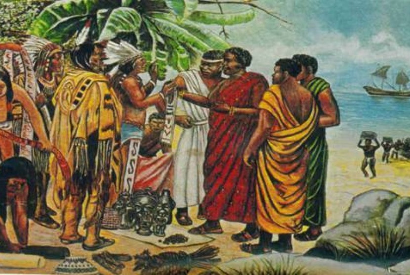 Ilustrasi Muslim Afrika saat pertama kali menjejakkan kaki di Benua Amerika.