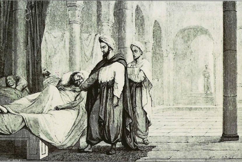 Ilustrasi sebuah rumah sakit pada masa kejayaan Islam di Cordoba, Andalusia, Spanyol (Ilustrasi)