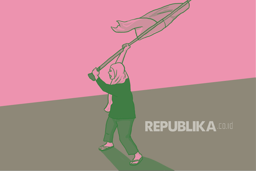 Ilustrasi seorang Ibu mengenakan kerudung pink yang menjadi salah satu inspirasi tercetusnya gerakan Resistance Blue Brave Pink Hero Green