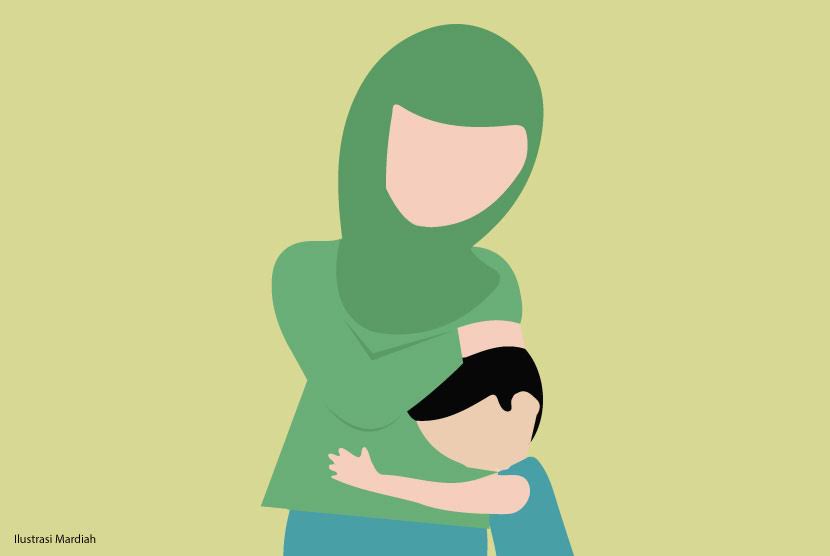 Ilustrasi seorang janda bersama anaknya.