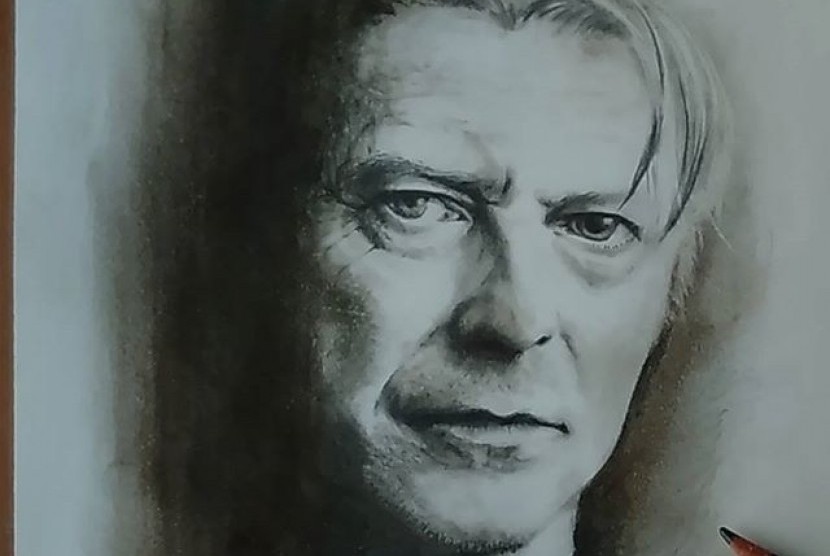 Ilustrasi wajah David Bowie yang dibuat penggemar David Bowie di Jepang