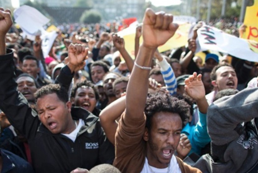  imigran Afrika menggelar aksi demonstrasi.
