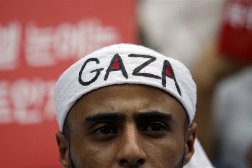 Imigran Timur Tengah di Korea Selatan menggelar aksi dukungan terhadap perjuangan rakyat Gaza. 