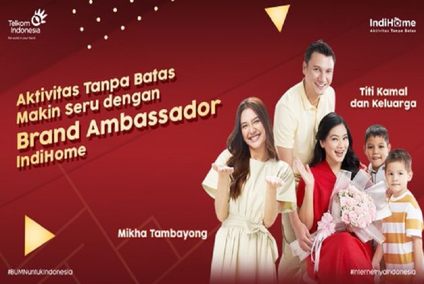 IndiHome sebagai layanan fixed broadband milik PT Telkom Indonesia (Persero) Tbk (Telkom) mengumumkan Mikha Tambayong serta keluarga Titi Kamal dan Christian Sugiono sebagai brand ambassador.