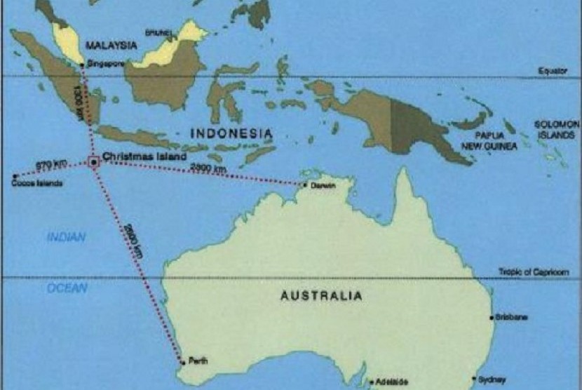 Map of Indonesia and its neighbor, Australia