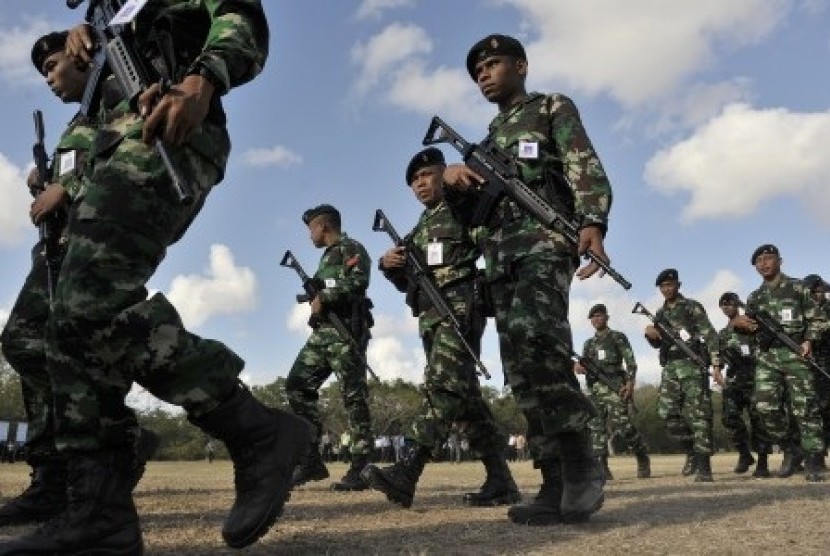 Indonesian military personnel have a rehearsal on Monday to secure United Nations Alliance of Civilizations (UNAOC) held on August 28-30, 2014 in Nusa Dua, Bali. (File photo)