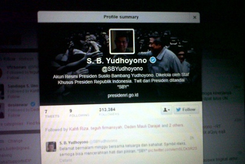 Indonesian President Susilo Bambang Yudhoyono's official account of Twitter 