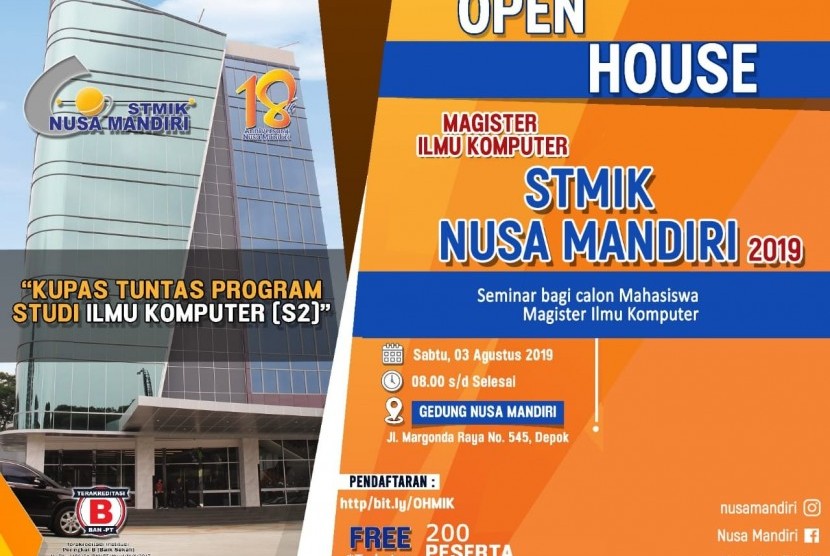 Info acara open house Magister Ilmu Komputer STMIK Nusa Mandiri.