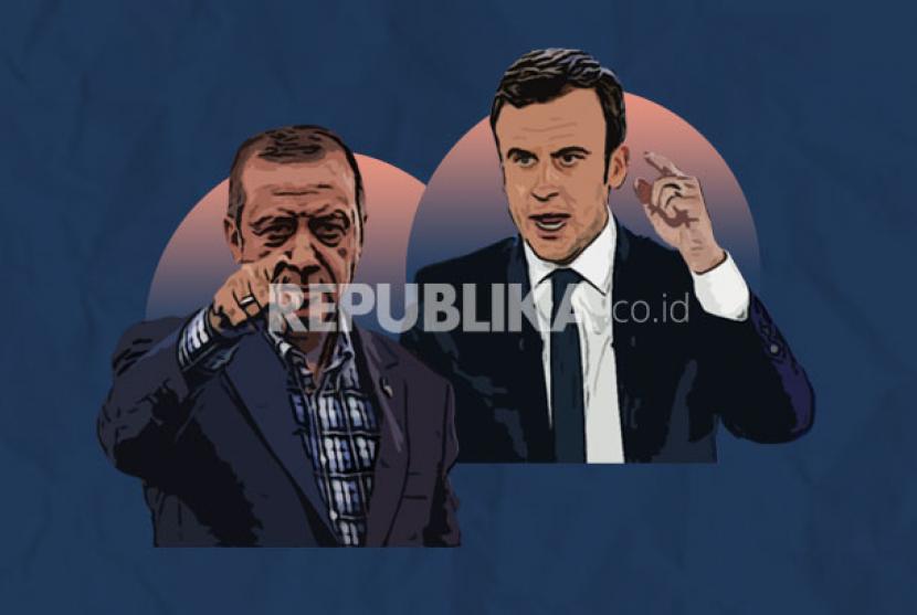 Menlu Prancis Kecam Presiden Erdogan. Foto: Infografis Perang Urat Erdogan vs Macron Makin Runcing