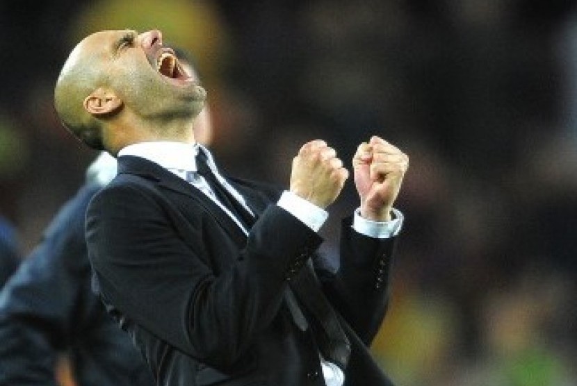 Inilah reaksi kegembiraan Pep Guardiola saat melatih Barcelona.