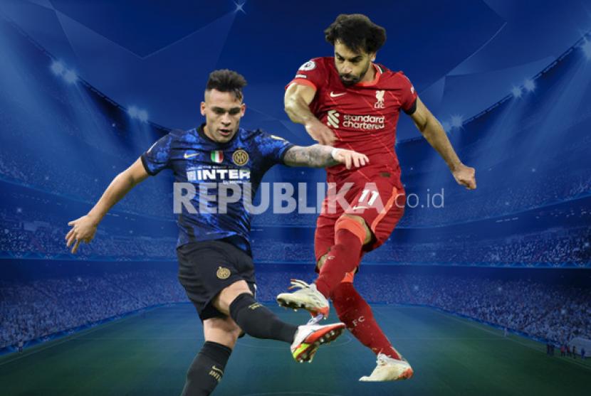 Liverpool akan menjamu Inter Milan pada leg kedua babak 16 besar Liga Champions, Rabu (9/3/2022) dini hari WIB. Tampak dalam gambar, striker Inter Lautaro Martinez beradu dengan striker Liverpool Mohamed salah (kanan).