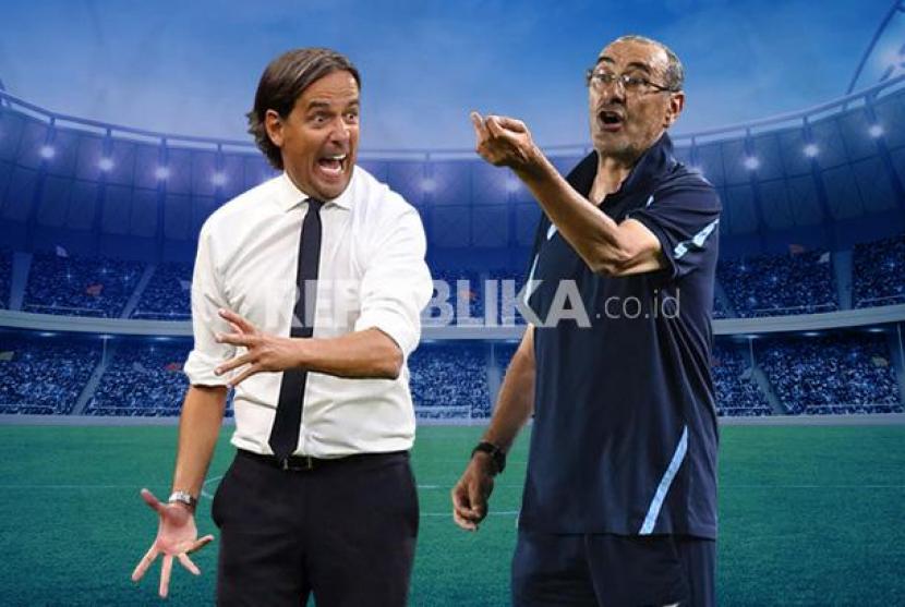 Pelatih Inter Milan Simone Inzaghi Vs pelatih Lazio Maurizio Sarri (kanan).