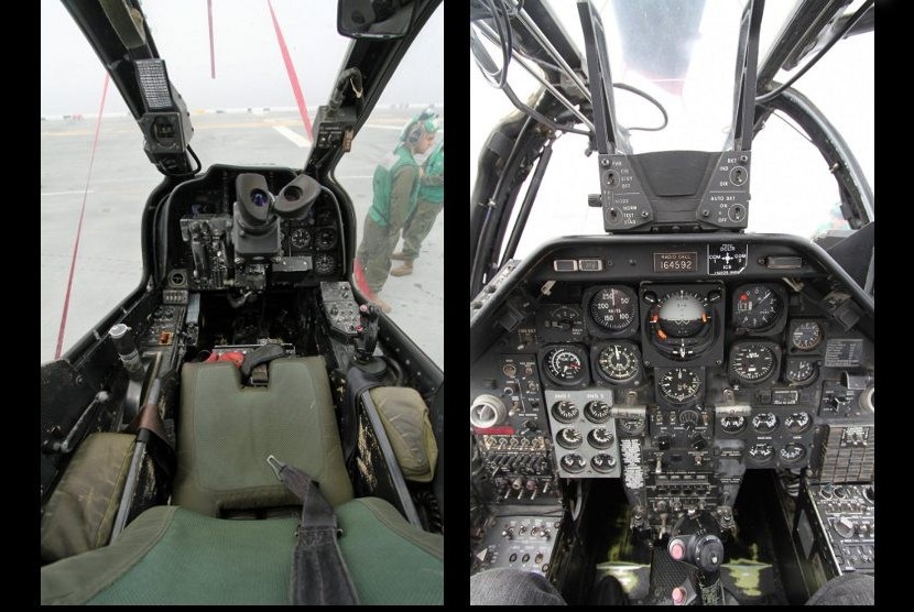 Interior pilot helikopter tempur. Bagian belakang ialah area navigator pilot yang lengkap dengan sistem persenjataan.