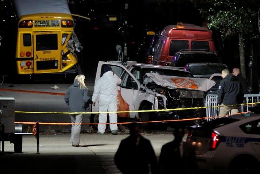 Investigasi di lokasi aksi serangan teror di kota New York (ilustrasi)
