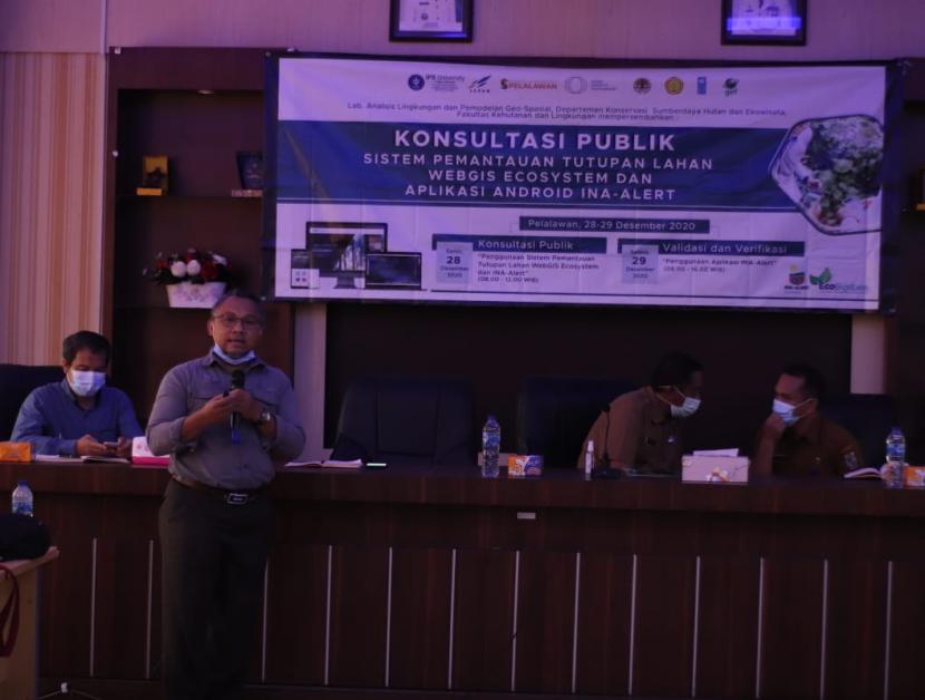IPB University melaksanakan konsultasi publik dan uji coba produk WebGIS Ecosystem dan INA-Alert di Kabupaten Pelalawan, Provinsi Riau.