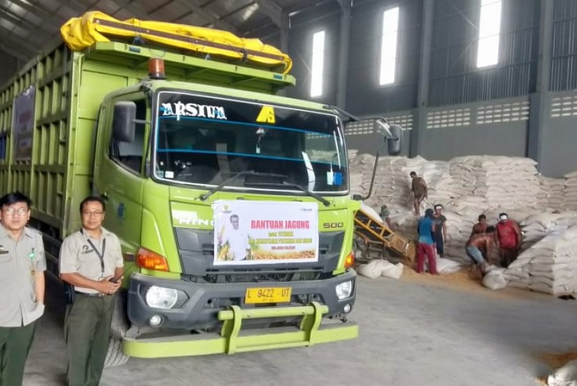 irjen Peternakan dan Kesehatan Hewan Kementerian Pertanian bersama dengan Perum Bulog distribukan jagung untuk peternak ayam.