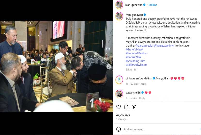 Ivan Gunawan mencium tangan Zakir Naik.