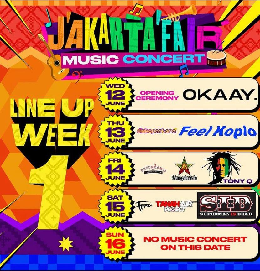 Jadwal konser musik Jakarta Fair 2024 pekan pertama.