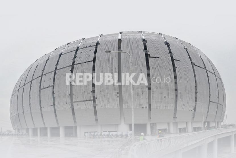 Foto udara Jakarta International Stadium (JIS) di kawasan Papanggo, Kecamatan Tanjung Priok, Jakarta Utara.