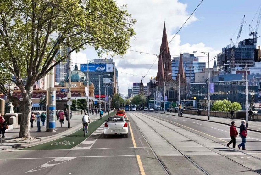 Jalur sepeda di pusat kota Melbourne. (Foto: City of Melbourne).