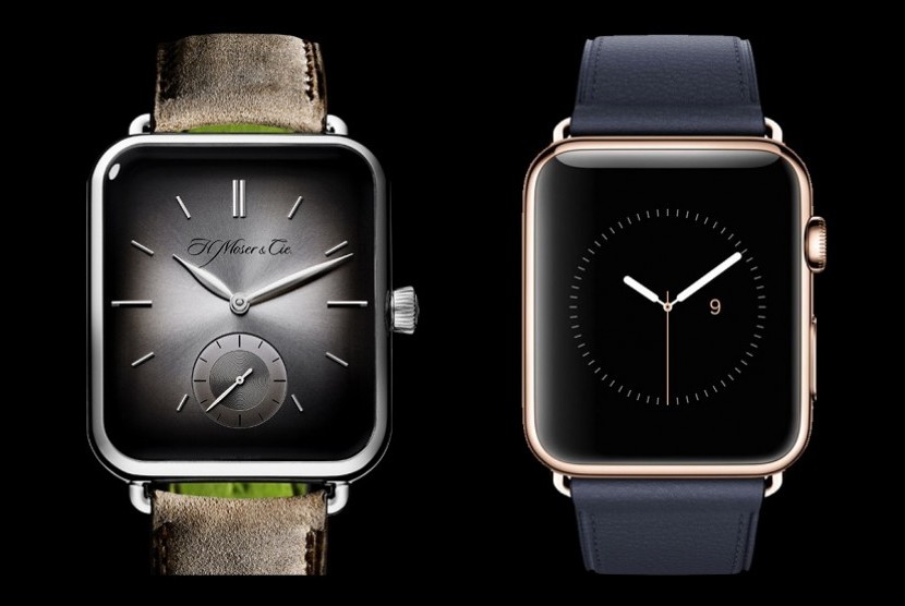 Jam tangan Moser Swiss Alp yang memiliki desain mirip dengan jam tangan pintar Apple Watch.