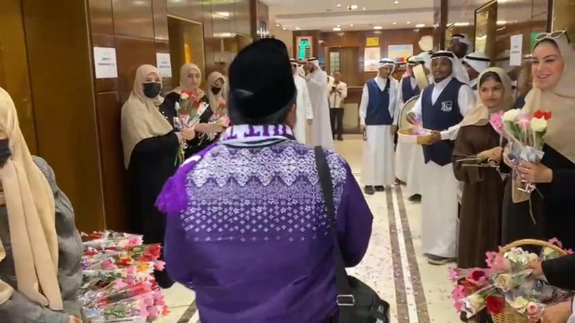 Jamaah Haji gelombang pertama tiba di Hotel Abraj Tabah, Madinah.