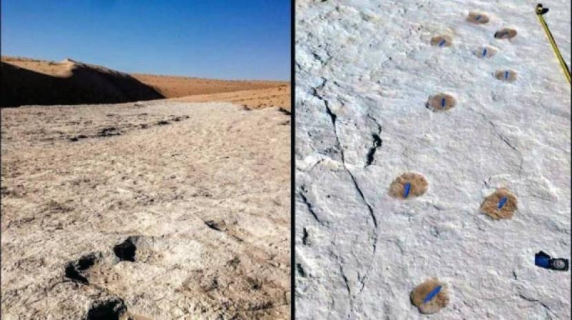Jejak kaki manusia purba berusia 120 ribu  tahun ditemukan di utara Tabuk, Arab Saudi.