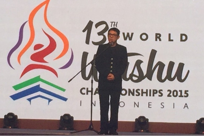 Jet Li saat membuka Kejuaraan Dunia Wushu di Jakarta.