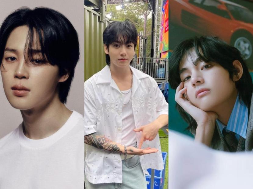 Jimin (kiri), Jungkook (tengah), dan V BTS (kanan) bersaing memeperebutkan penghargaan kategori Artis Pria Terbai MAMA Awards 2023.