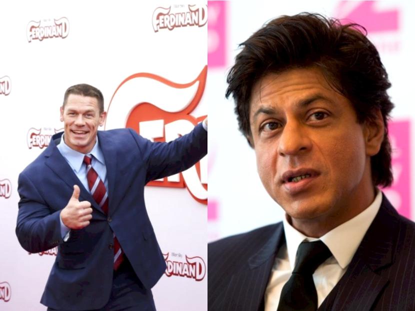 John Cena (kiri) mengaku fans berat aktor Bollywood Shah Rukh Khan (kanan). Cena bahkan bisa menyanyikan lagu India yang pernah dimainkan oleh Shah Rukh Khan.