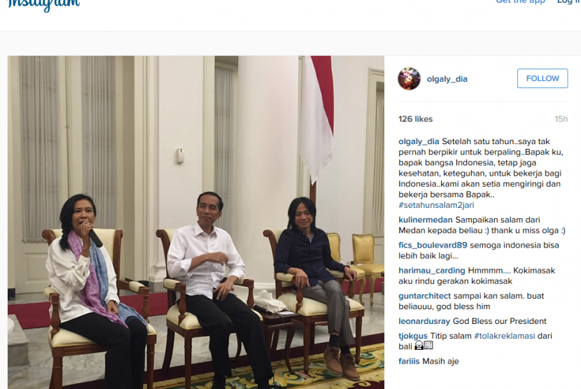 Jokowi ketika buka bersama relawan konser Salam 2 Jari di Istana Bogor, Ahad (6/6).
