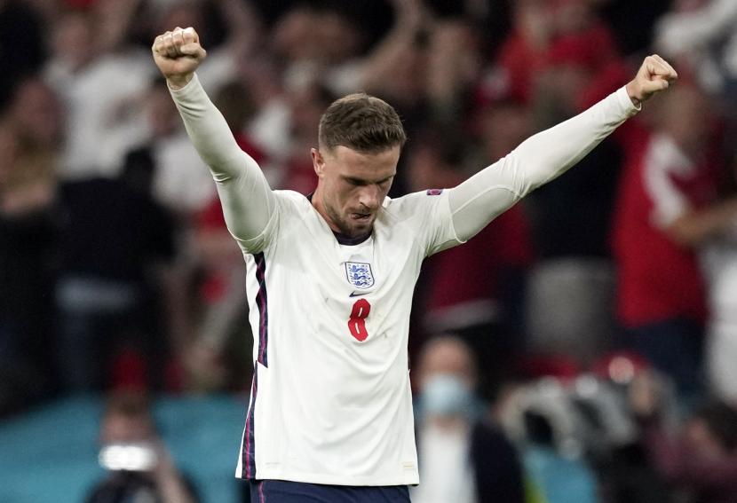 Ekspresi Jordan Henderson setelah Inggris mengalahkan Denmark di semifinal Euro 2020.