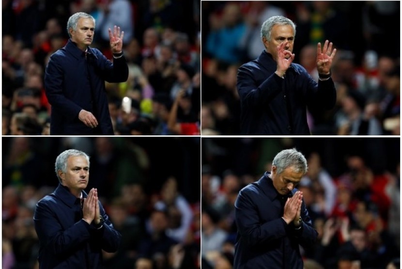 Jose Mourinho saat meminta maaf kepada fan Manchester United.