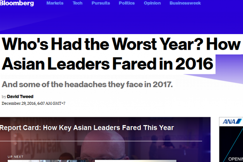 Judul artikel Bloomberg soal pemimpin Asia yang mengalami mimpi terburuk. 