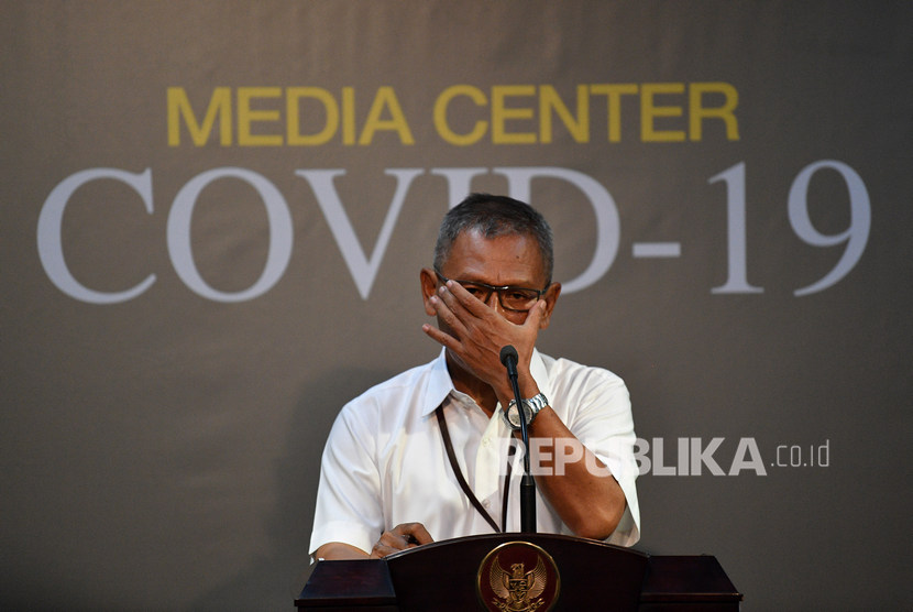 Juru Bicara untuk Penanganan Covid-19 Achmad Yurianto di kantor Presiden, Jakarta Pusat.